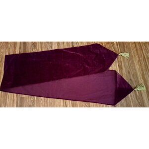 Vintage Velvet Table Runner Burgundy Pointed Ends Tassels Kennebunk Weaver 87x12